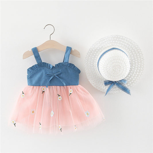 Denim Frill Girls Dress with Hat by Ju Ju Jam