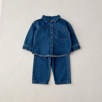 Denim baby set with full-sleeve shirt and jeans – unisex Ju Ju Jam co-ords for kids.