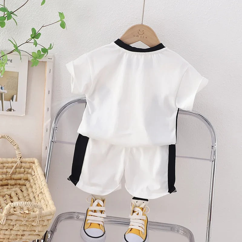 White Dino Print Baby Boys Outfit Set – Ju Ju Jam Comfortable Summer Wear

