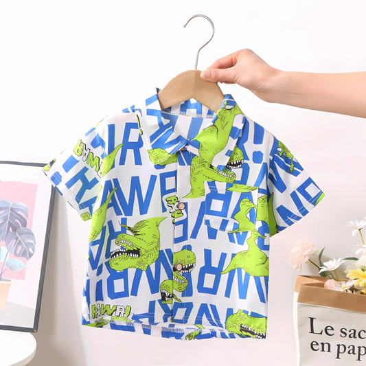 Boys shirt with dinosaur and letter print – Ju Ju Jam fun and educational baby clothing