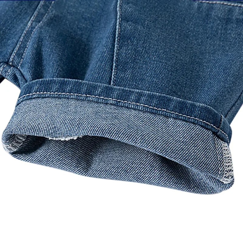 Blue denim shorts for boys with dinosaur print – Ju Ju Jam

