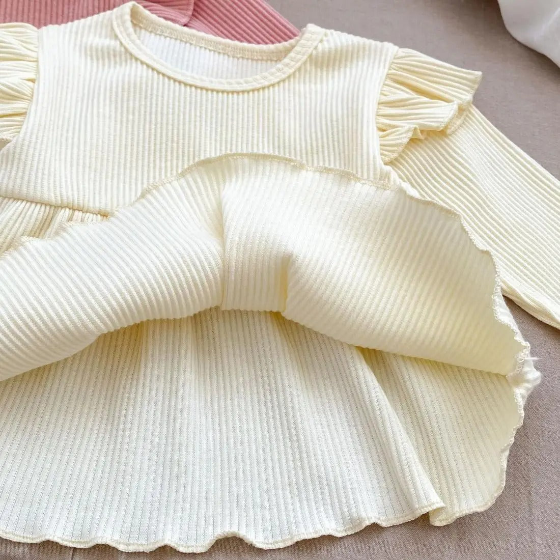 Flat lay of Ju Ju Jam Elegant European Two Piece Set – refined toddler outfit for girls

