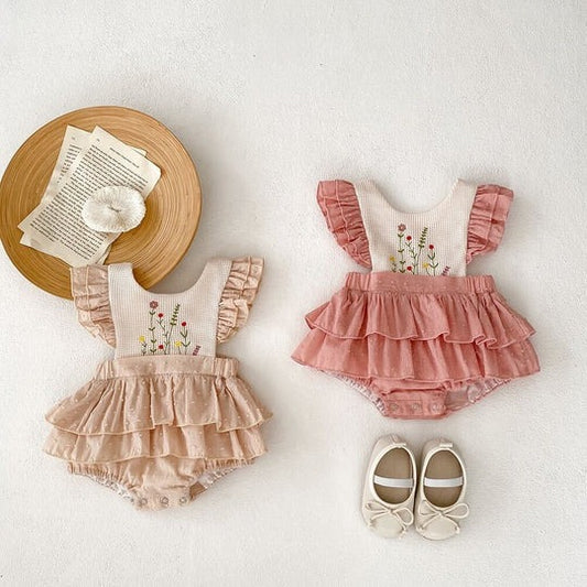 Elina Soft Ruffle Baby Girls Romper Dress in pastel shade by Ju Ju Jam – perfect for baby fashion