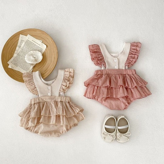Ju Ju Jam’s Elina Romper Dress – ruffled design baby girl dress for special occasions

