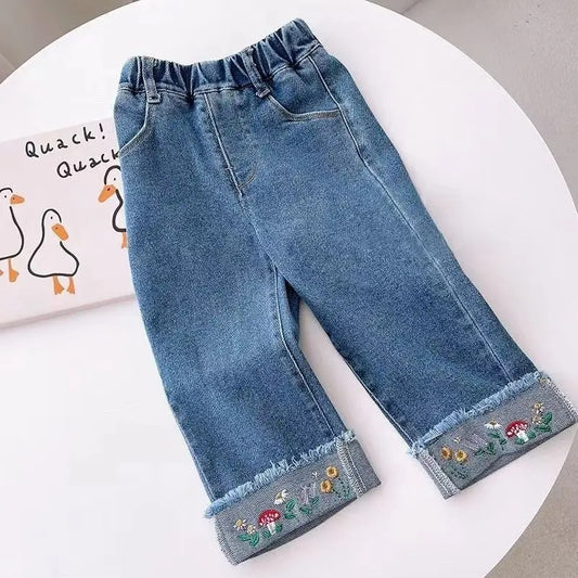 Ju Ju Jam Girls Straight Fit Denim Jeans with embroidered bottom design

