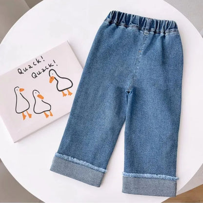 Trendy straight fit girls jeans with detailed embroidery at the bottom – Ju Ju Jam fashion

