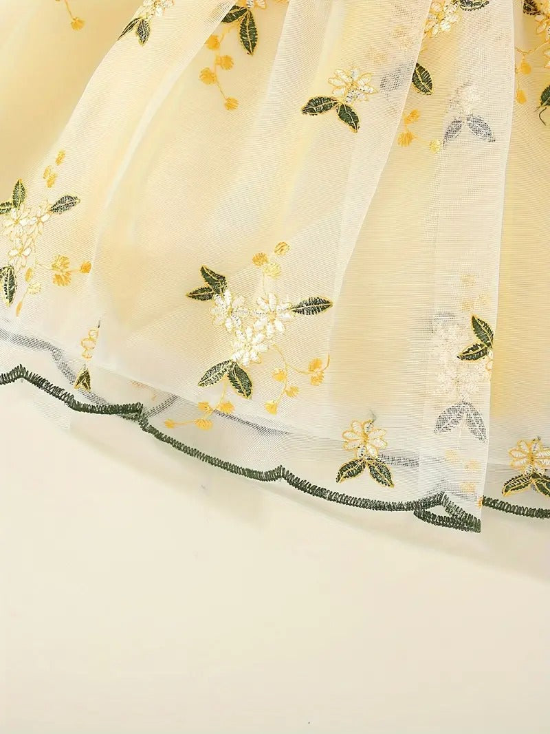 Ju Ju Jam girls' dress with beautiful embroidered details in yellow