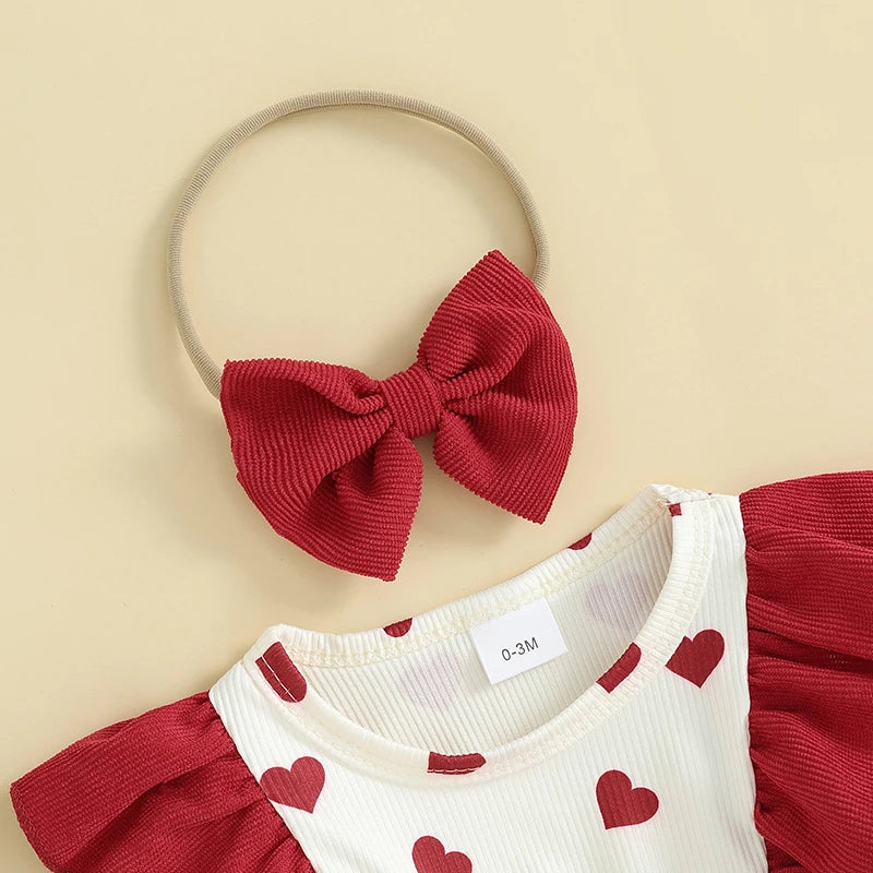 Red Heart Baby Girls Romper Dress with Headbow & Socks