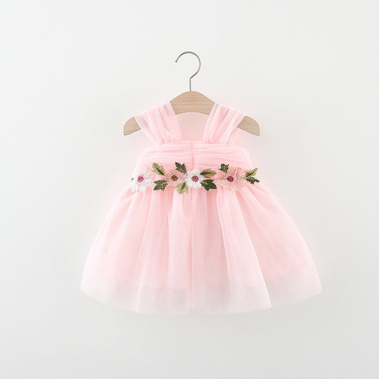 Flower Patched Girls Princess Dress - Delightful princess dress for baby girls with beautiful flower patches, perfect for special occasions, available at Ju Ju Jam.