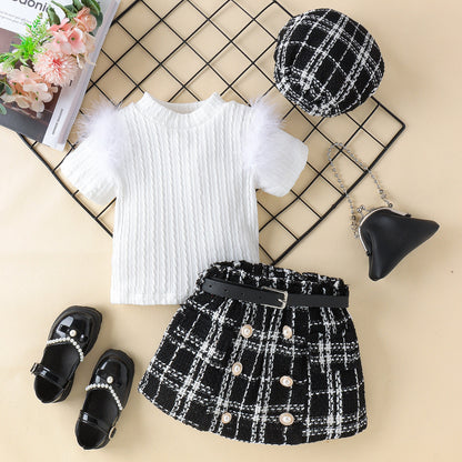 Ju Ju Jam baby girl outfit with faux fur top and flared skirt