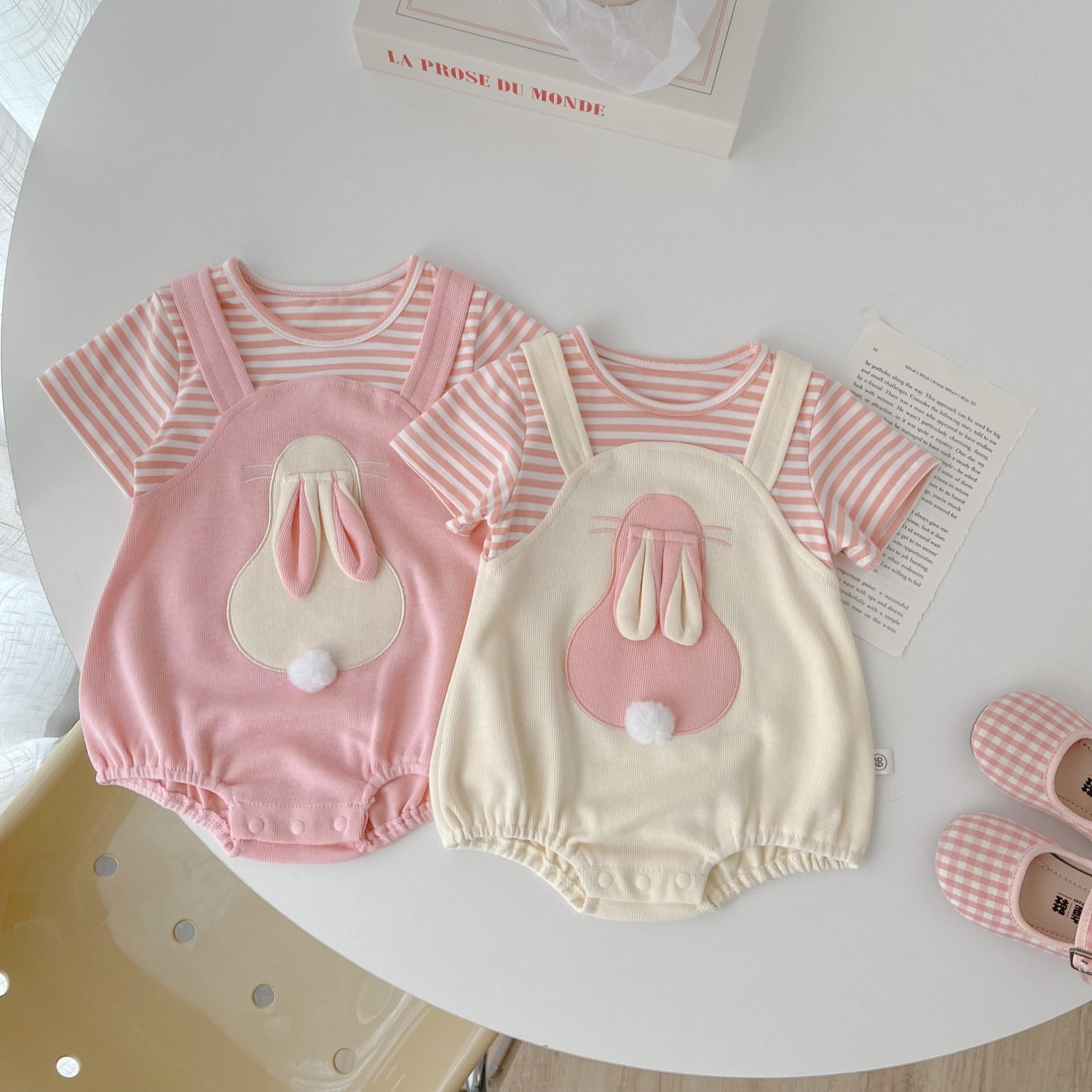 Front view of Gia Bunny Ears and Tail Baby Girls Romper – Ju Ju Jam babywear

