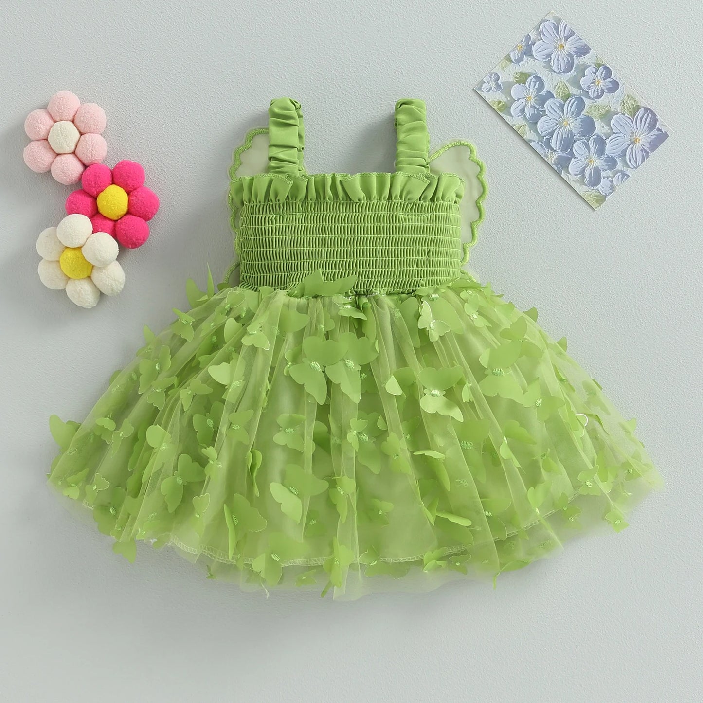 Ju Ju Jam girls' party dress with green butterfly wing accents