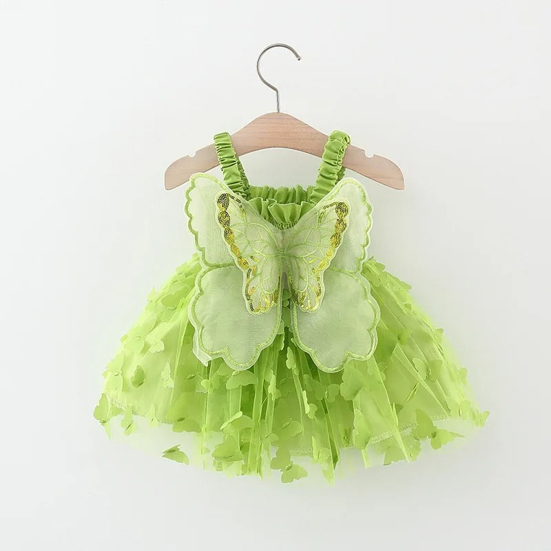 Enchanting green dress for girls featuring butterfly wings - Ju Ju Jam