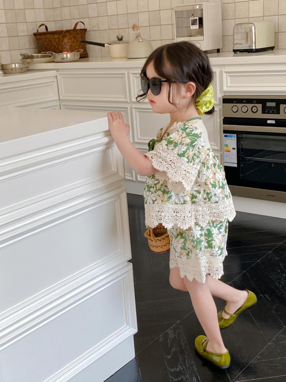 Ju Ju Jam Green Floral Girls Co-ord Set – Trendy and coordinated outfit for girls, featuring a green floral pattern for a fresh summer look.