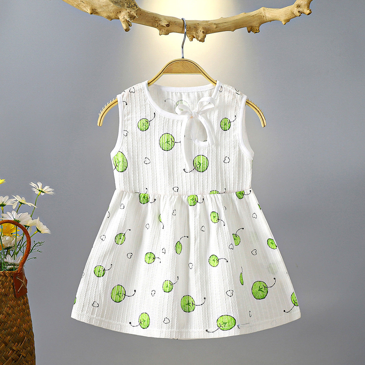 Green Lemon Girls Dress - Fresh and vibrant dress with a lemon-themed design for baby girls, perfect for summer days, available at Ju Ju Jam.