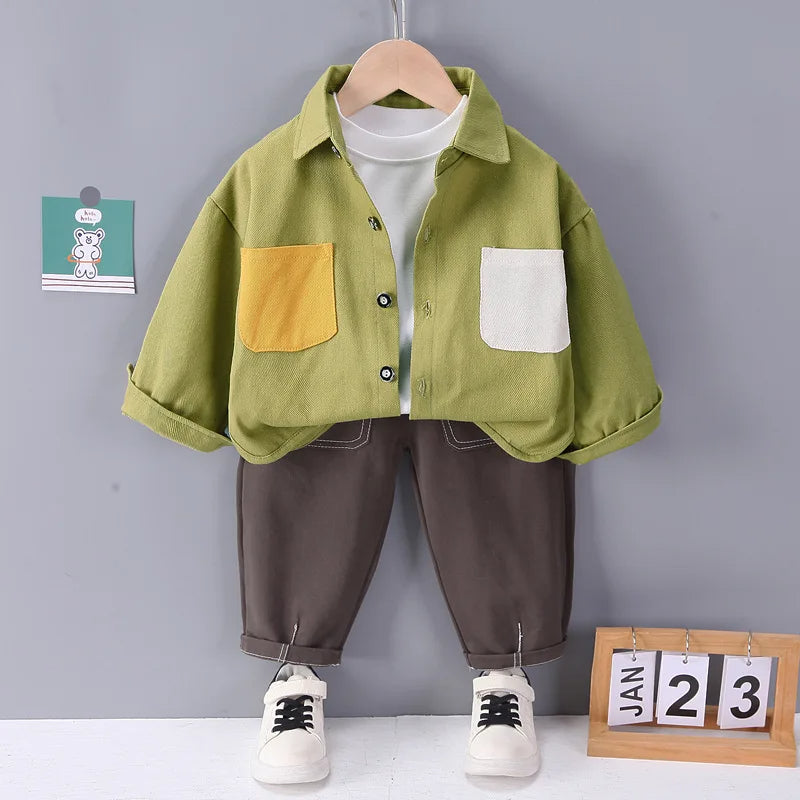 Stylish Green Pockets Three Piece Boys Set for boys