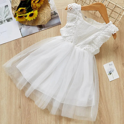 Girls' White Frill Princess Dress by Ju Ju Jam, combining timeless elegance with comfortable design.