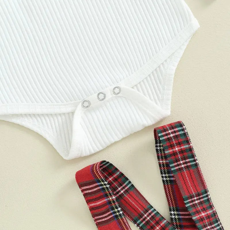 Stylish plaid romper set with bow detail for baby girls, a must-have from Ju Ju Jam's collection.