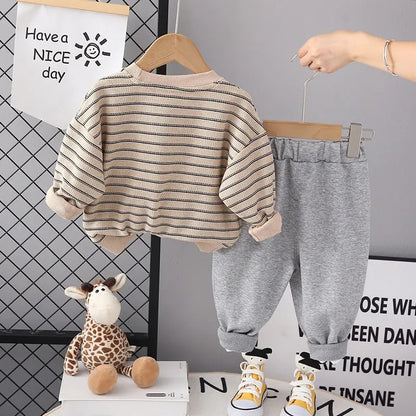 Striped Cozy Boys Set with 3D Teddy Bear