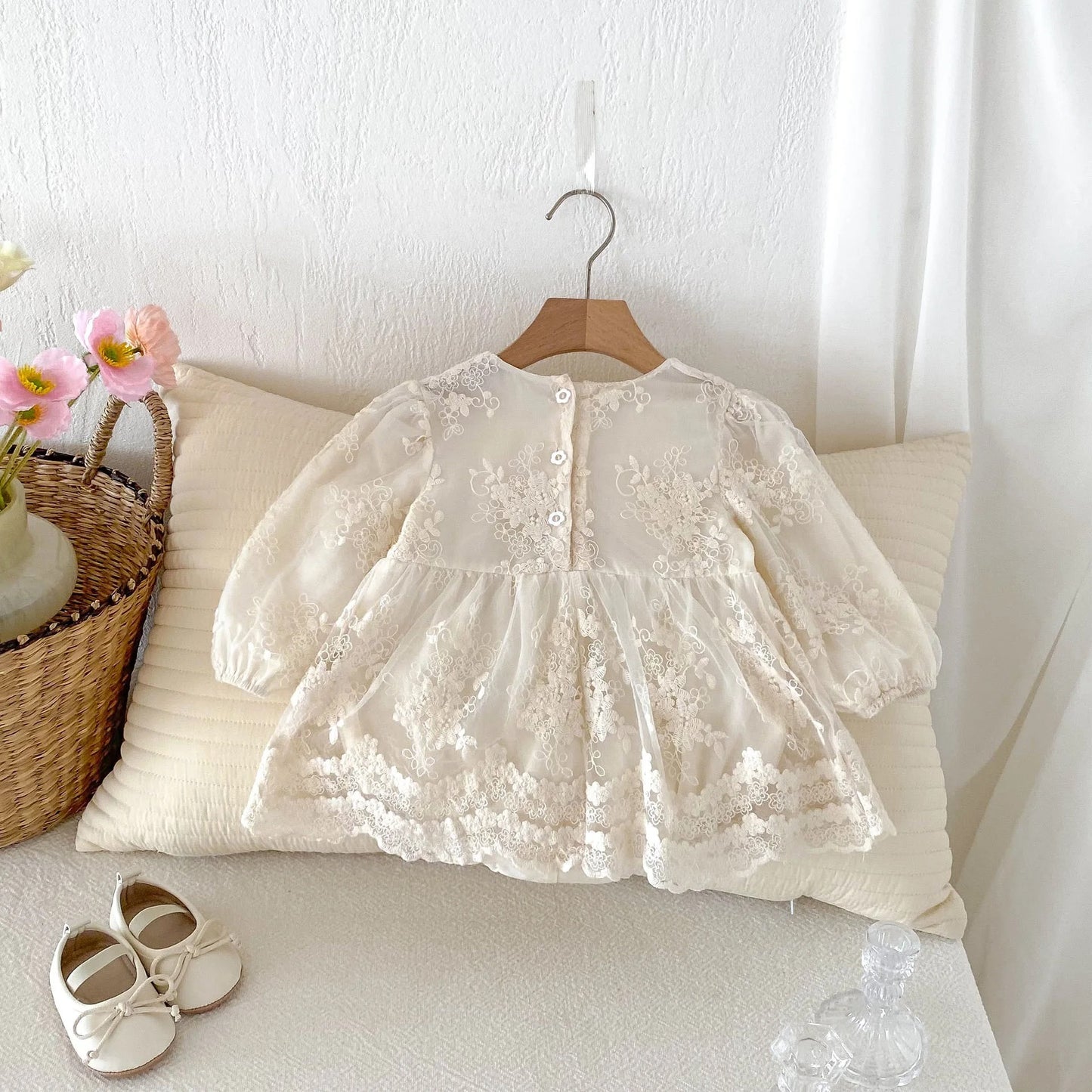 Ivory Charm Embroidered Baby Girls Romper Dress