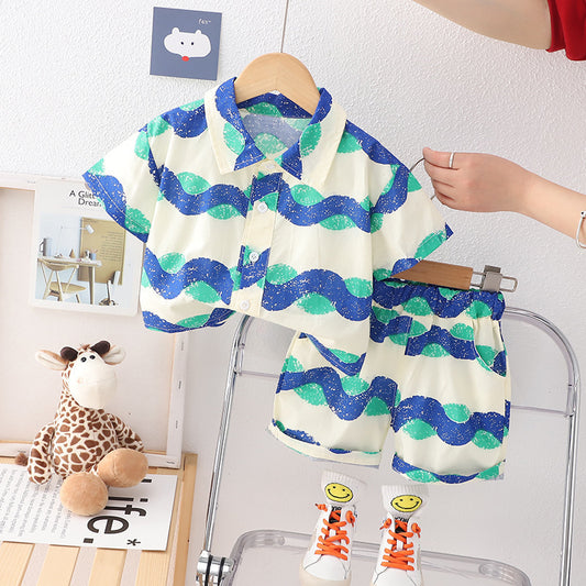 Ju Ju Jam Hawaii wave print boys shirt and shorts set, tropical summer outfit for kids