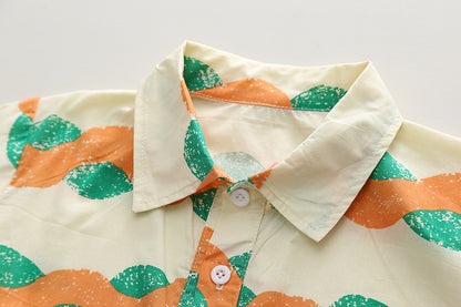 Boy wearing Hawaii Wave Orange Shirt and Shorts Boys Set by Ju Ju Jam