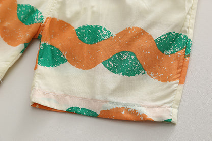 Vibrant Hawaii Wave Orange Shirt and Shorts Boys Set by Ju Ju Jam