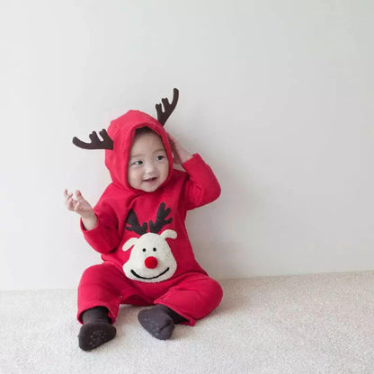 3D Reindeer Christmas romper for baby girls and boys, festive holiday outfit by Ju Ju Jam.