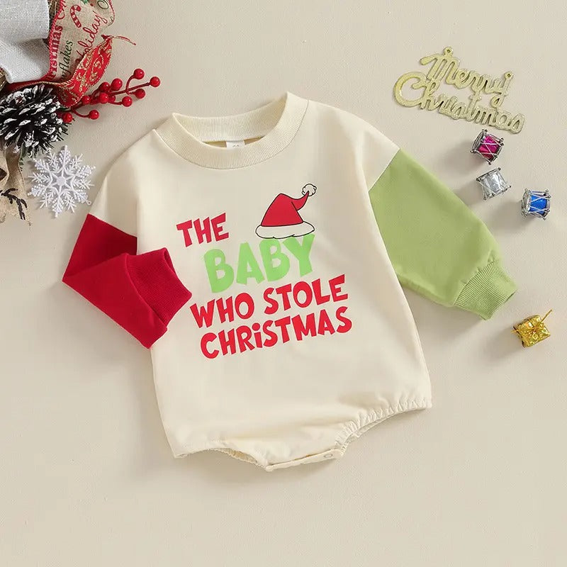 Ju Ju Jam festive sweatshirt romper, designed for baby boys and girls, ideal for Christmas celebrations.