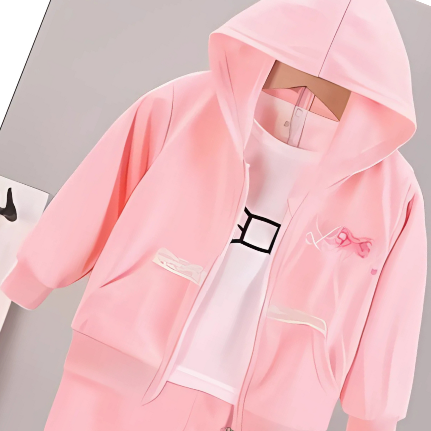 Stylish girl in Ju Ju Jam three-piece set with hoodie, top, and pants

