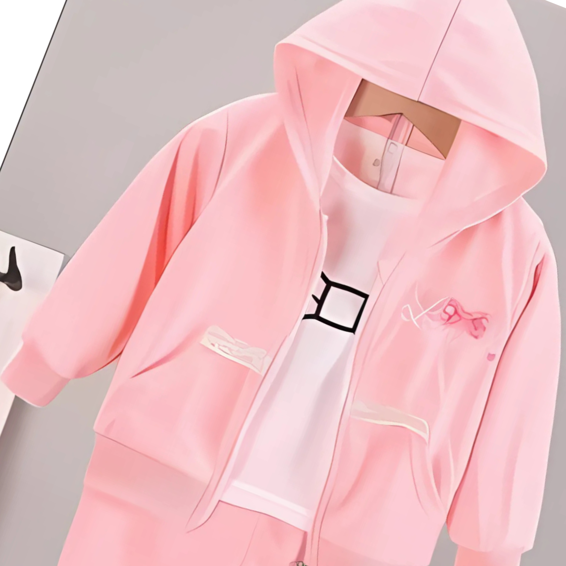 Stylish girl in Ju Ju Jam three-piece set with hoodie, top, and pants

