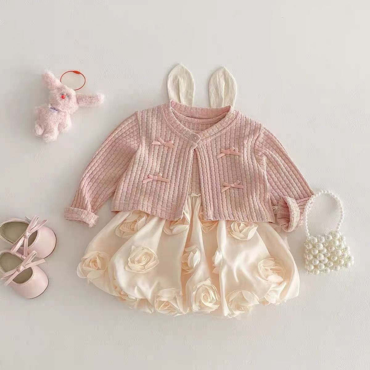 Elegant baby girl romper dress with attached cardigan – Ju Ju Jam Iris Love

