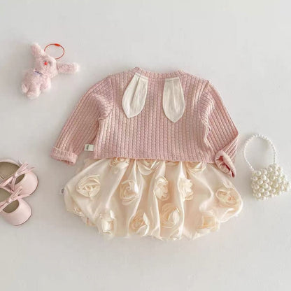 Ju Ju Jam Iris Love romper with buttoned cardigan for baby girls

