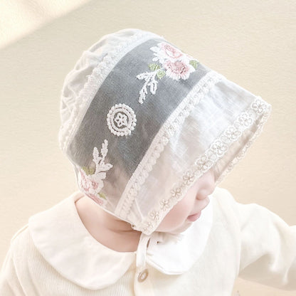 Ju Ju Jam baby girl cap – ivory cotton cap with beautiful stitched floral patterns.

