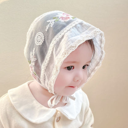 Ivory baby girl cap with embroidery – soft and stylish headwear by Ju Ju Jam.

