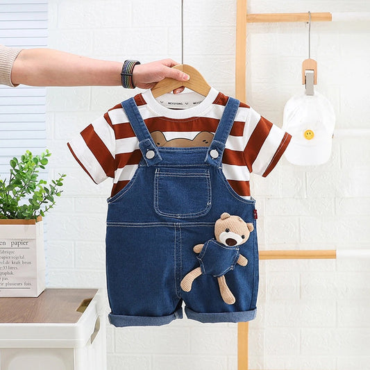 Teddy Bear Denim 3D Baby Boys and Girls Jumpsuit