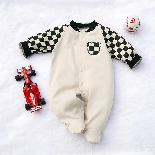 Plaid Sleeves Baby Boys Girls Romper