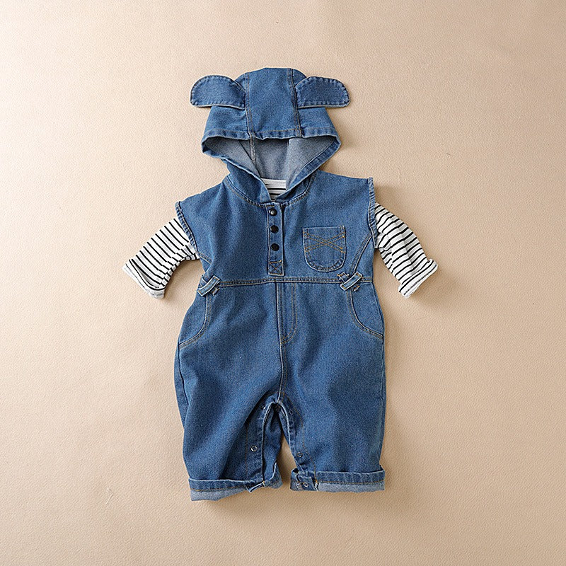 Adorable unisex baby denim outfit with hood – K-Baby set by Ju Ju Jam

