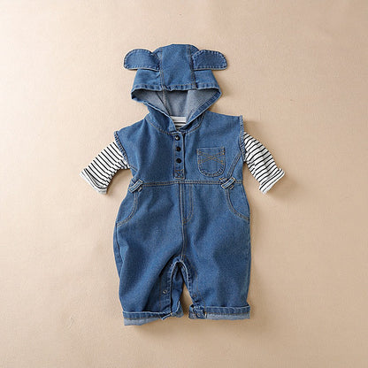 Adorable unisex baby denim outfit with hood – K-Baby set by Ju Ju Jam

