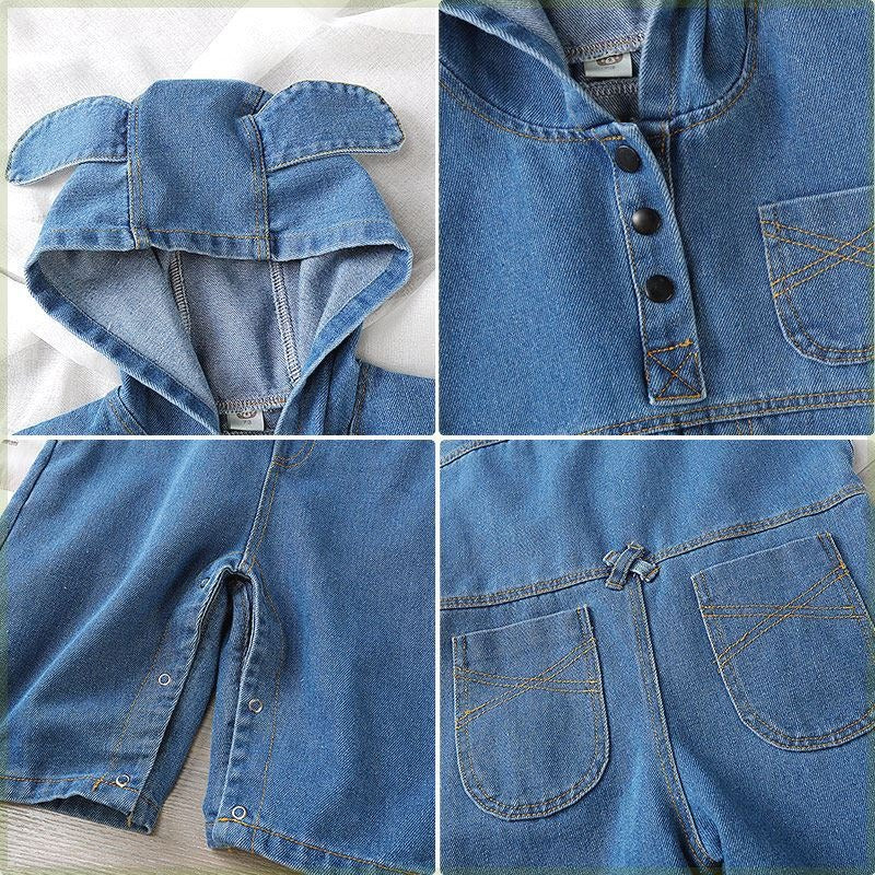 Comfortable denim hooded baby jumpsuit with front zipper – Ju Ju Jam

