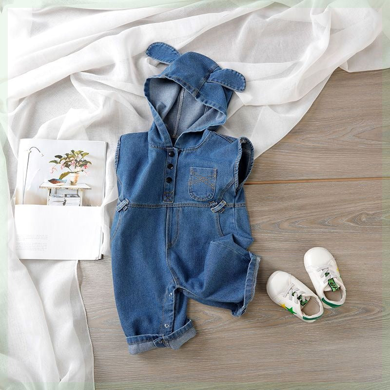 Casual denim jumpsuit for babies with hoodie – Ju Ju Jam kidswear

