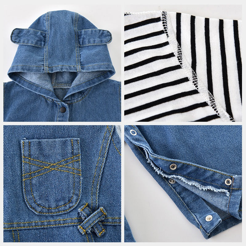 Full-body denim baby outfit with hood for boys and girls – Ju Ju Jam

