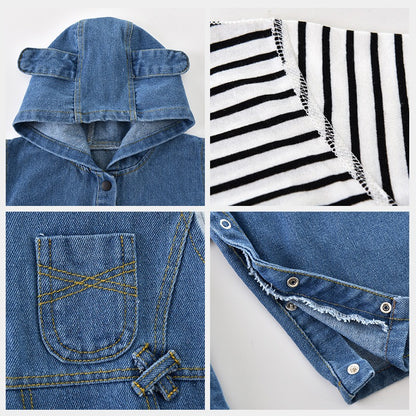 Full-body denim baby outfit with hood for boys and girls – Ju Ju Jam

