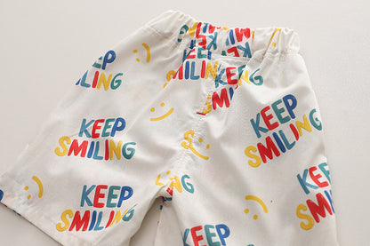 Comfortable Keep Smiling Vibrant Shirt and Shorts Boys Set with uplifting design