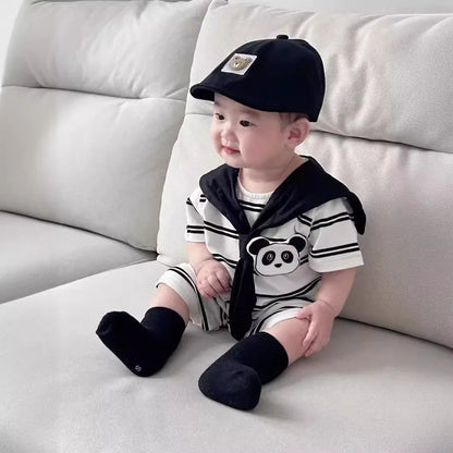 Little Panda Stripe Baby Boys Girls Unisex Romper