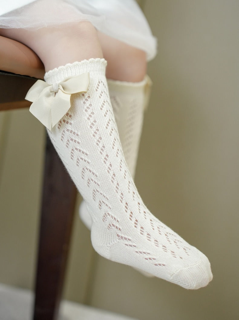Breathable lace socks with bow for baby girls – Ju Ju Jam elegant and soft toddler socks.

