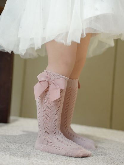 Lace ankle socks for baby girls – Ju Ju Jam breathable design with satin bow accent.

