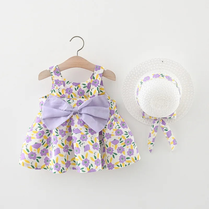 Lavender bow girls dress with matching hat – Ju Ju Jam baby fashion

