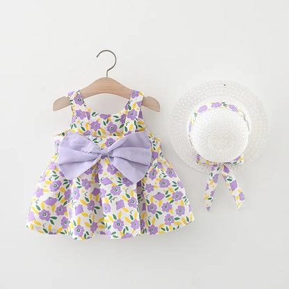 Lavender bow girls dress with matching hat – Ju Ju Jam baby fashion

