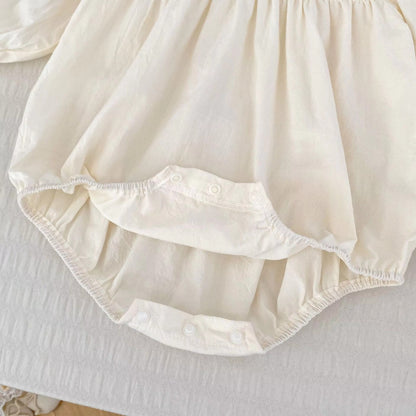 Pretty baby girl romper with attached flowy dress – Layla 2 in 1 design by Ju Ju Jam